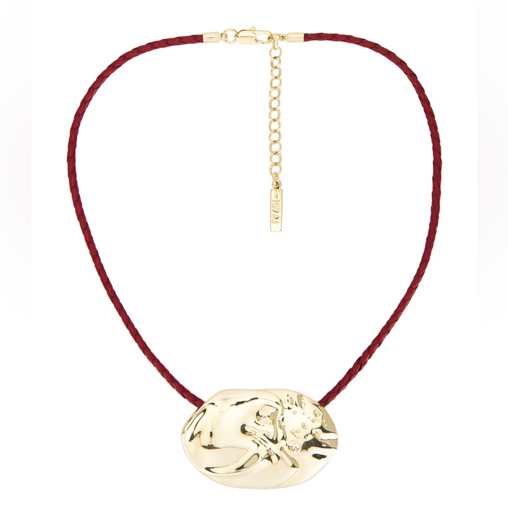 Luv Aj The Granada Gold Disc Pendant Necklace With Red Cord